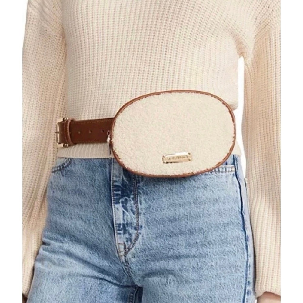 Steve Madden Faux-Shearling Belt Bag Cognac Brown Fanny Pack Med- 34"